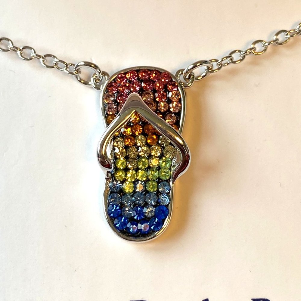 Belk Silverworks  Crystal Flip Flop Silver Plated Necklace BEACH FUN - Picture 2 of 7